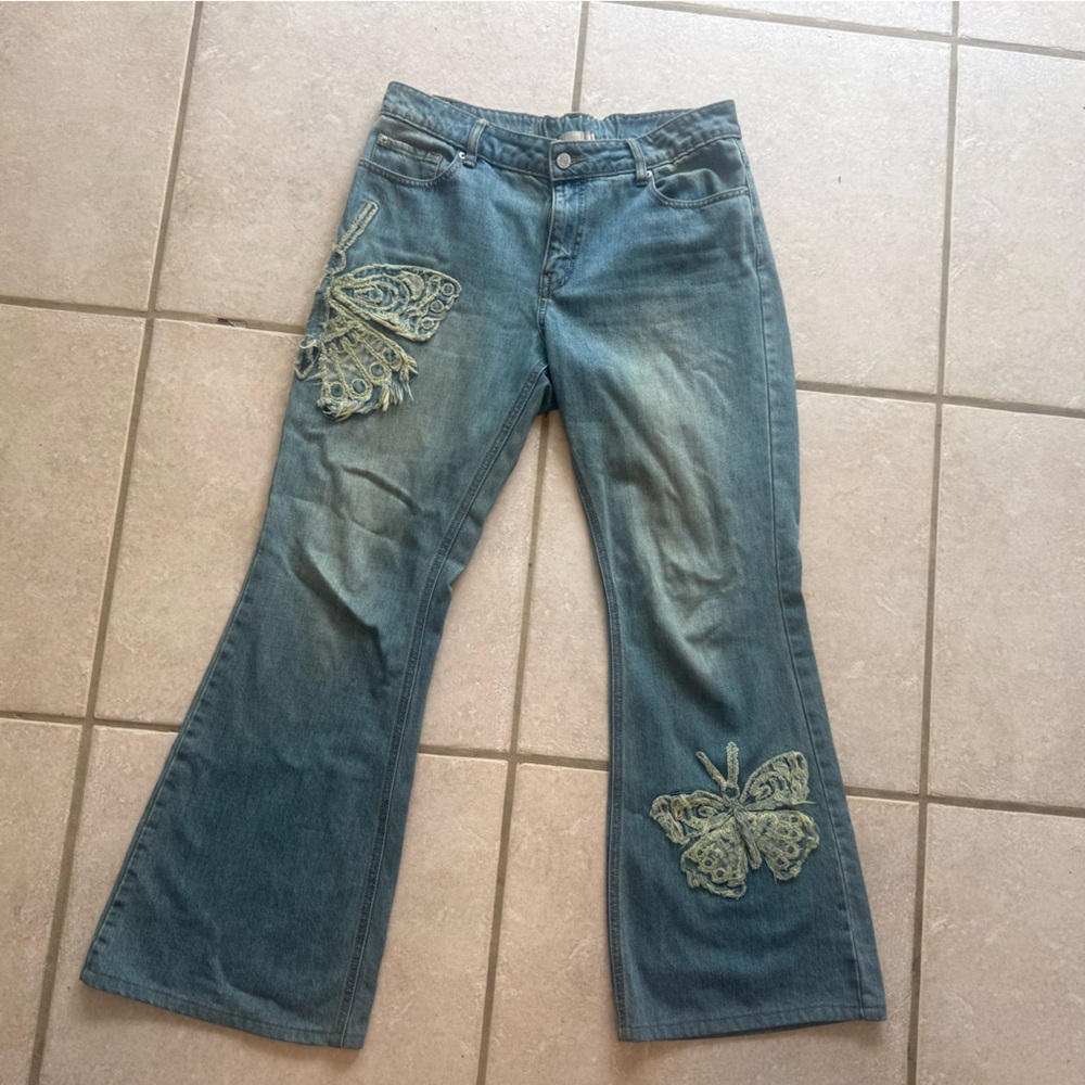 BDG Blue Flare Jeans with Butterfly Embroidery